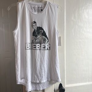 Justin Bieber White Tank with Black Print